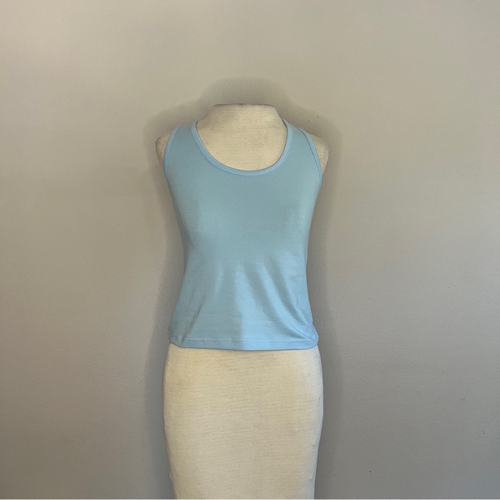 Women's Blue Racer Back Crop Tank Top